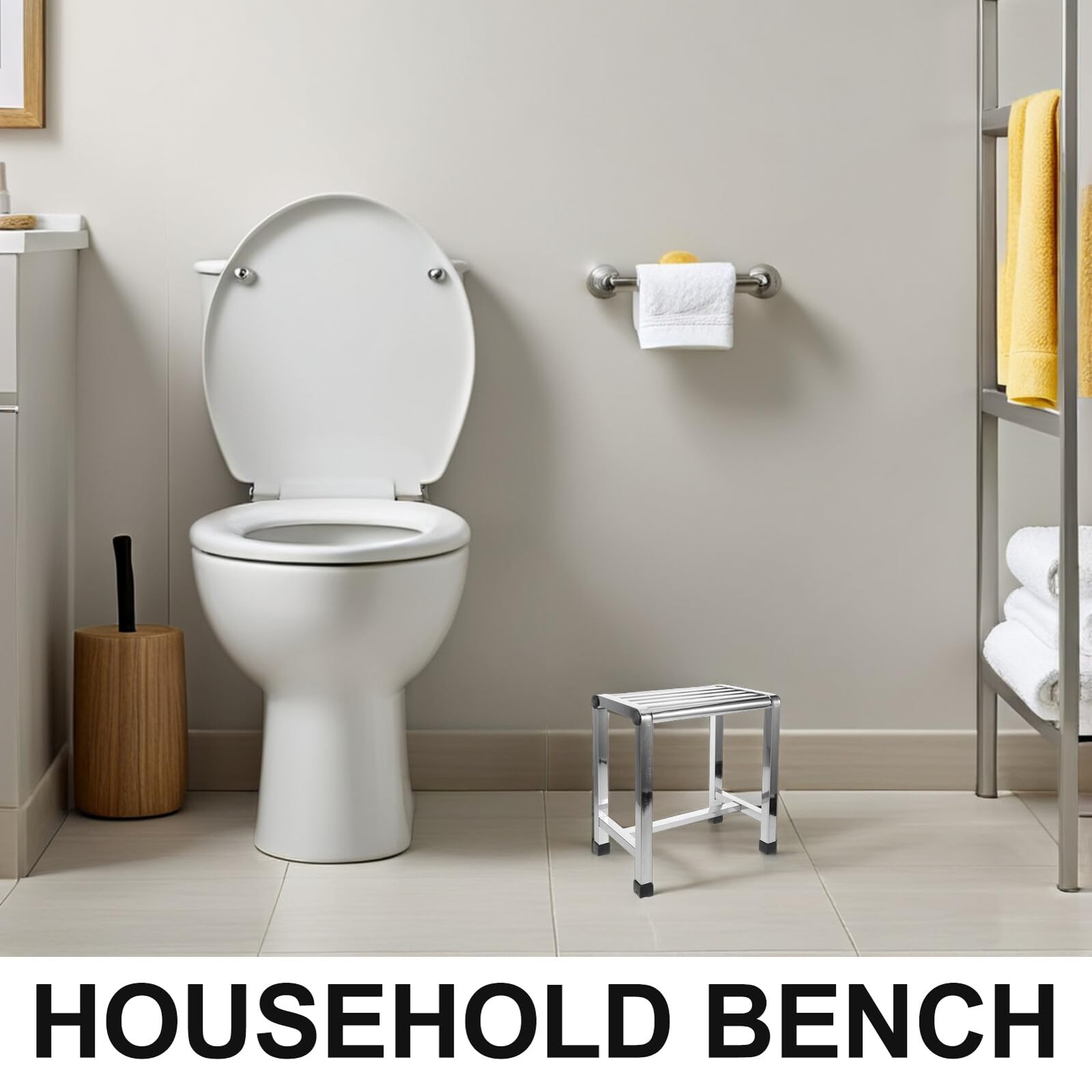 ERINGOGO Sgabello da Bagno in Acciaio Inox Spesso 31x20x35 Cm, Panca Antiscivolo per Doccia e Vasca, Sedile Compatto Multiuso per Anziani, e Supporto per Igiene Quotidiana