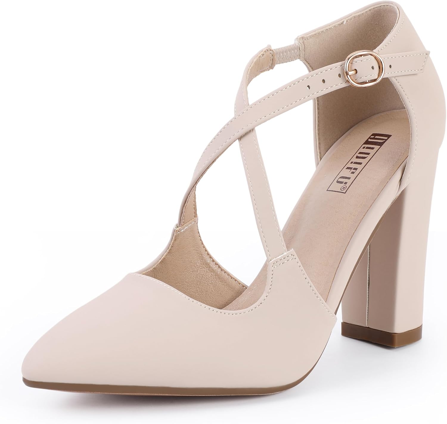 IDIFU Women's IN4 Chunky High Heels Pumps Closed Toe Block Strappy Heels Pointed Toe Dress Shoes for Women Prom Wedding Party Office Work Formal