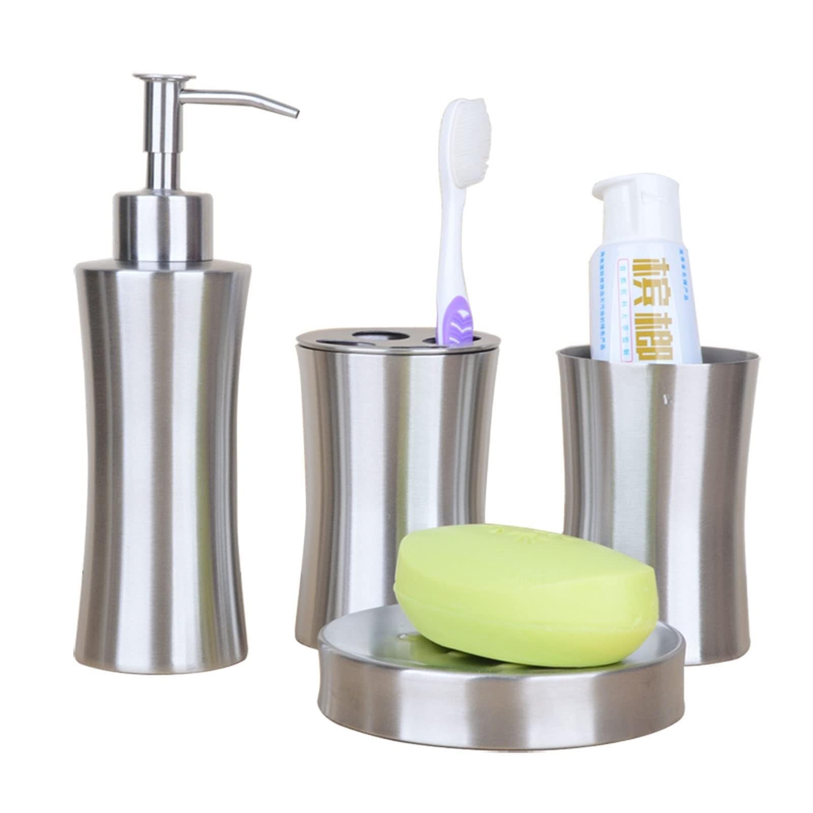 Juego de accesorios de baño de acero inoxidable con 4 piezas modernas para tocador y encimera
