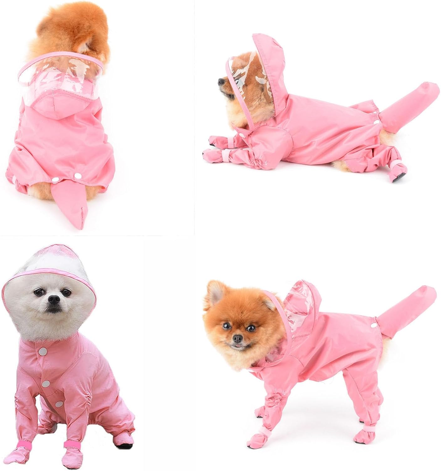 Waterproof Raincoat with Rain Boots for Dogs and Cats - Four-Legged One-Piece Outdoor Pet Clothes(Pink,X-Large)
