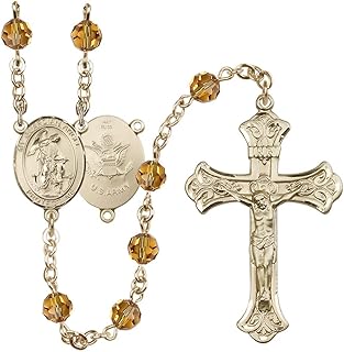 Bonyak Jewelry 14k Gold 6mm Austrian Crystal Guardian Angel/Army Rosary - 6mm Austrial Crystal in November Yellow, Metal, ...