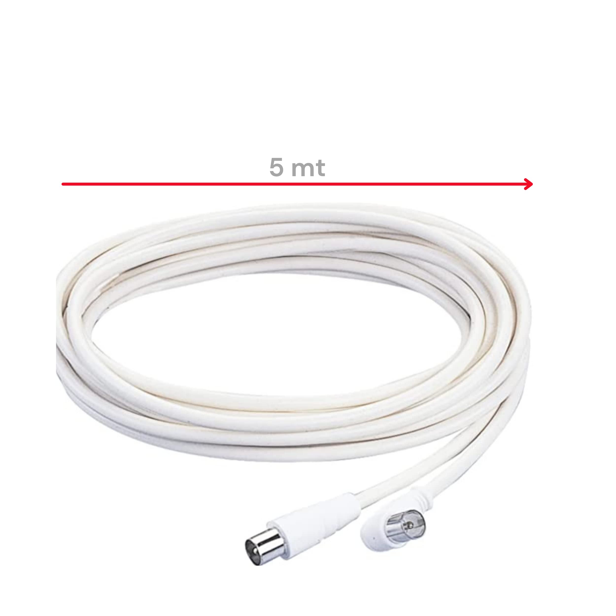POLY POOL | PP0622XAM Cavo Coassiale 5m, per Collegare la Tv all'Antenna Bianco con Spina Assiale