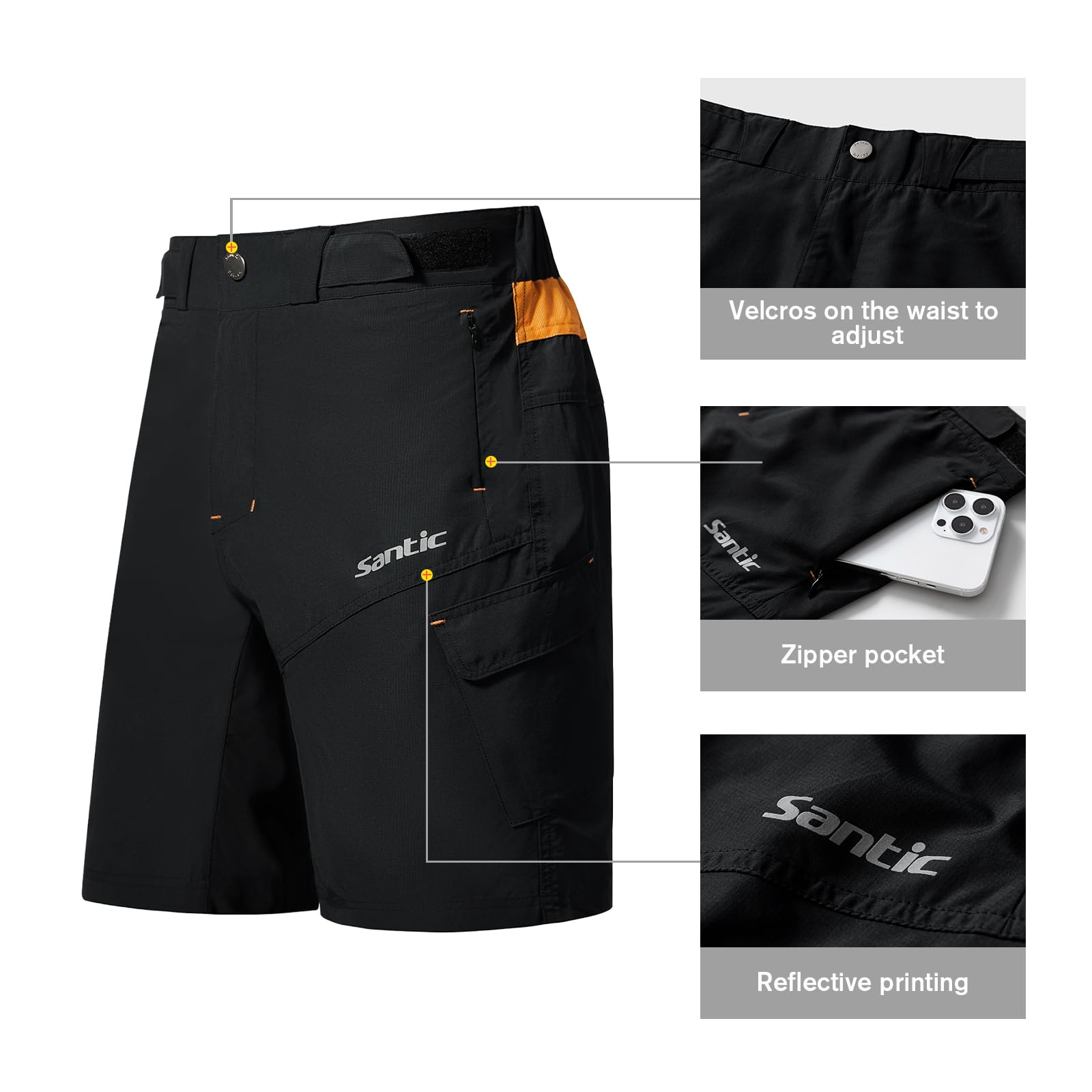 Santic Pantaloncini Uomo Sportivi Casual Cargo Shorts con Tasche Breve