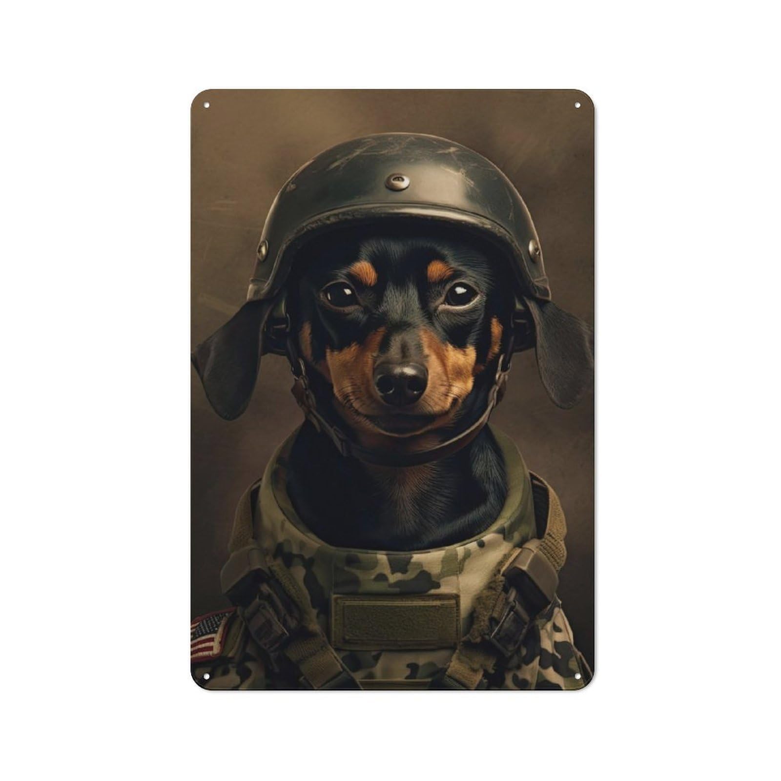 Junmoney Miniature Pinscher Soldier Printed Metal Sign 30X20cm For Pub Or Café, With Clear Industrial Wall Decor Character