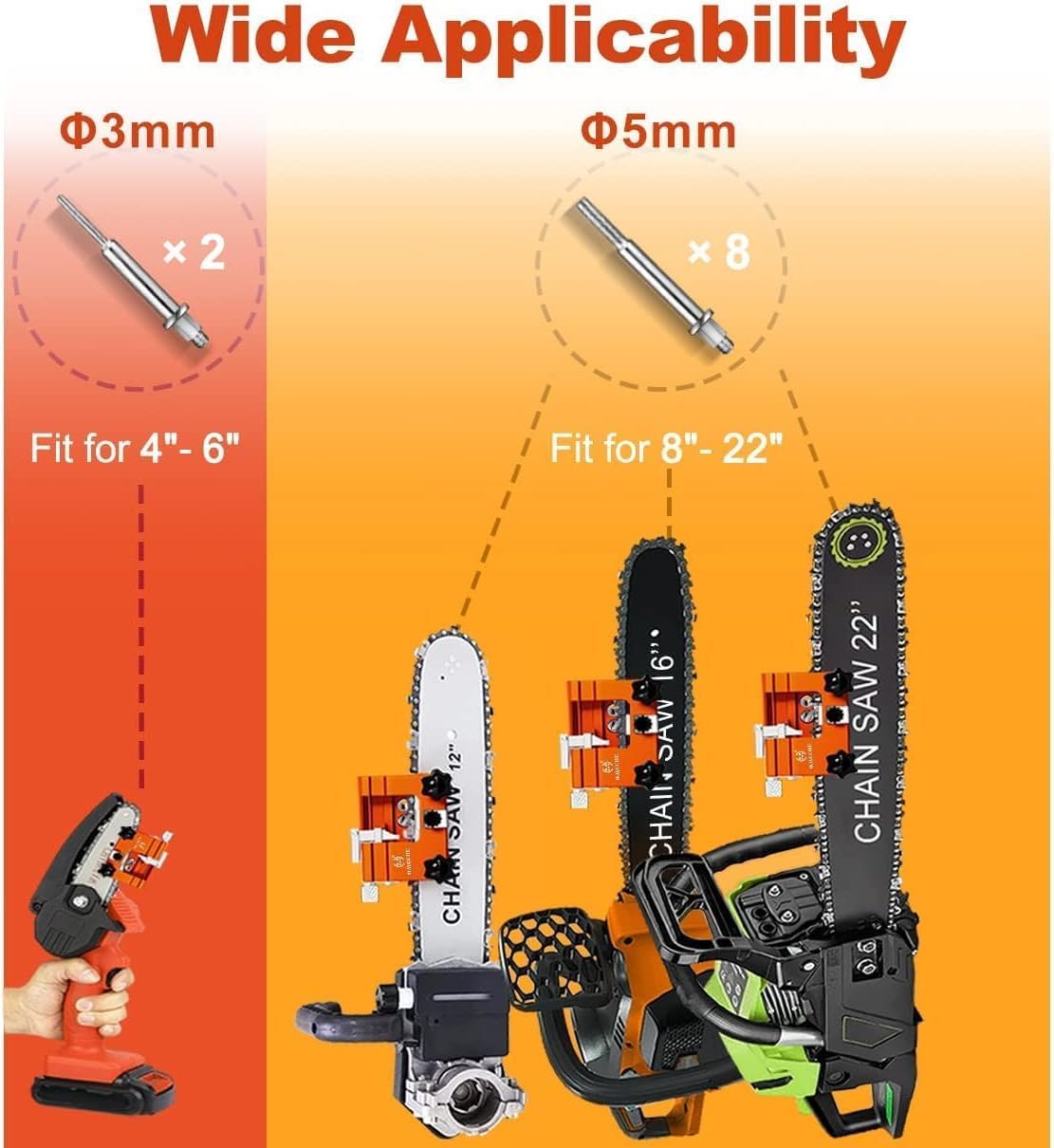 Chain Saw Sharpener Tool Kit, Portable Chain Saw Sharpener Tool has 5 PCS Rods, Manual Chainsaw Blade Sharpene, Chainsaw Sharpening Jig Hand Crank for 4"-22"