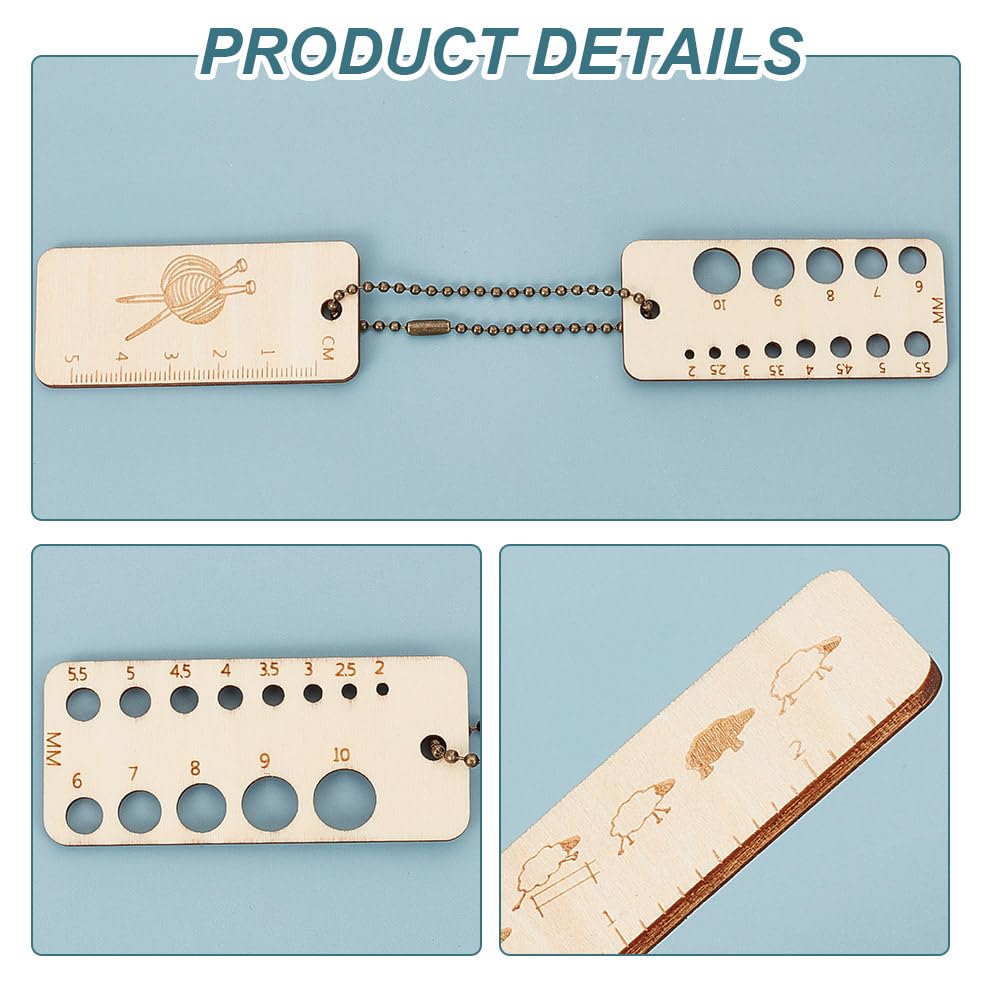 NBEADS 4-Piece Wood Knitting Gauge Rulers - Square Tool For Measuring Needles & Yarn
