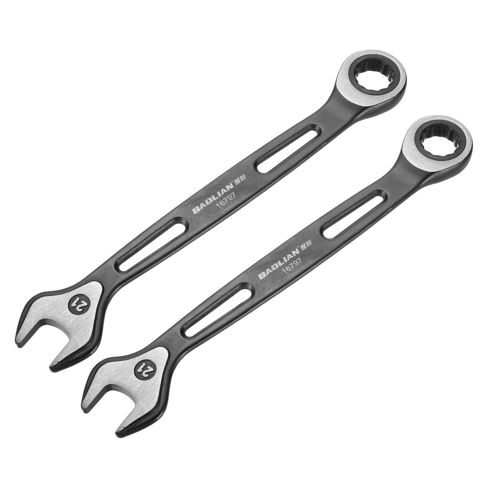 sourcing map 2pcs Ratcheting Combination Wrench 21mm Metric 12 Point CR-V Electrophoresis Double Box Open-Ended Ratchet Wrenches with 72 Tooth 5° Swing Industrial Grade Spanner Tool for Repair