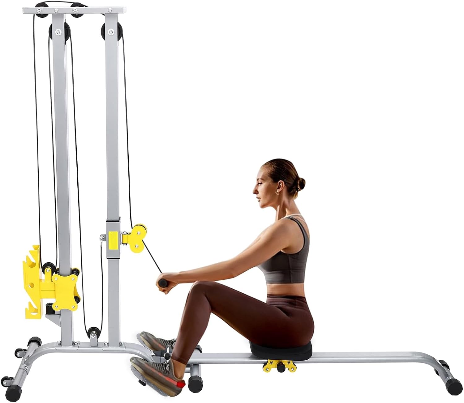Multifunctional Fitness Rack Pull Down Machine, Low Row Cable Fitness Exercise Body Workout Strength Training Bar Machine for Home Gym, Max Capacity 220 lbs, Silver