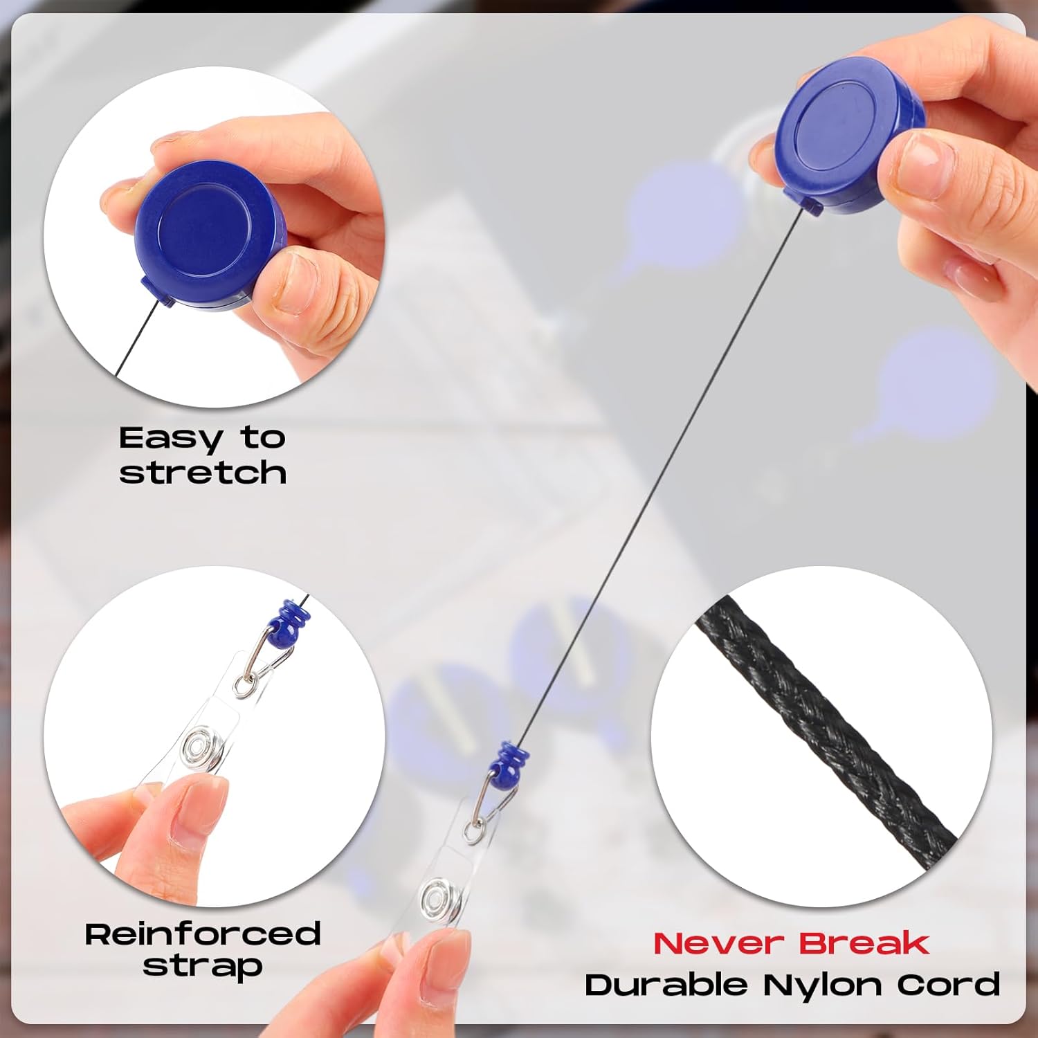 Zonon 50 Pieces Retractable Badge Holder Reels with Swivel Alligator Clip, ID Card Holder Name Badge Reel Clips for Students Teachers Office Workers (Navy Blue) - Image 5