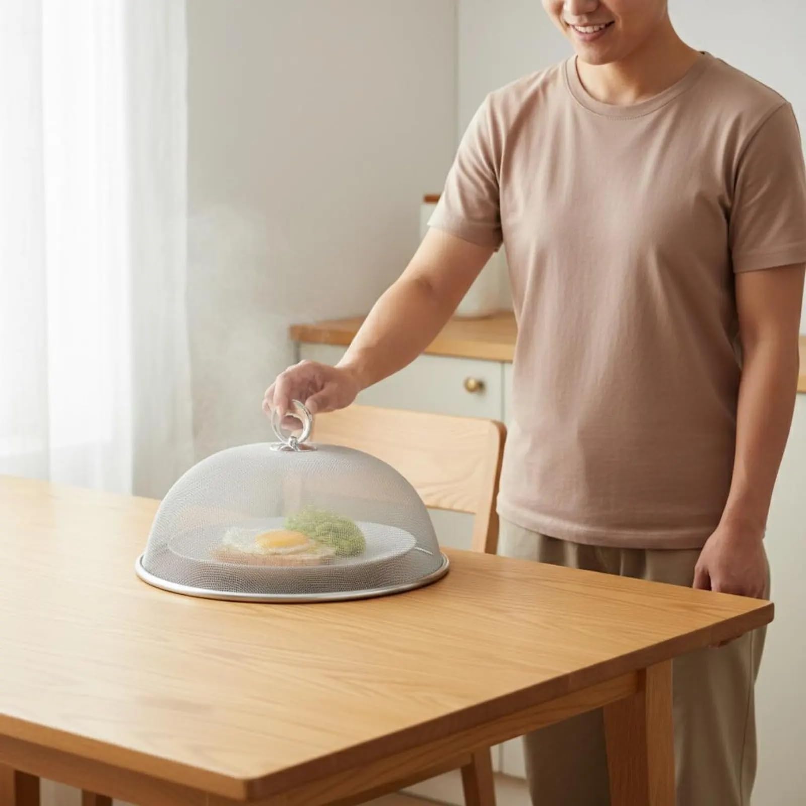 Coperture per alimenti a rete metallica Copertura for alimenti in rete di acciaio inossidabile rotonda for tavolo da pranzo for cibo in con maniglia a cupola Design leggero for buffet | 35CM