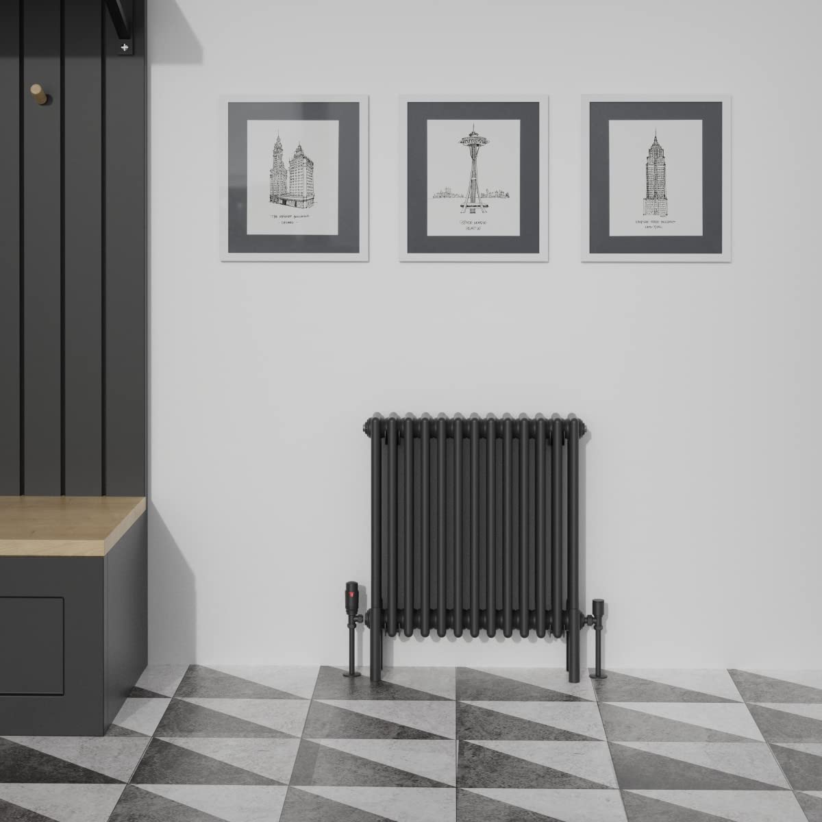 Warmehaus Traditional Cast Iron Style Black 4 Column Horizontal Radiator 600x605mm Central Heating Space Saving Radiators — image 1
