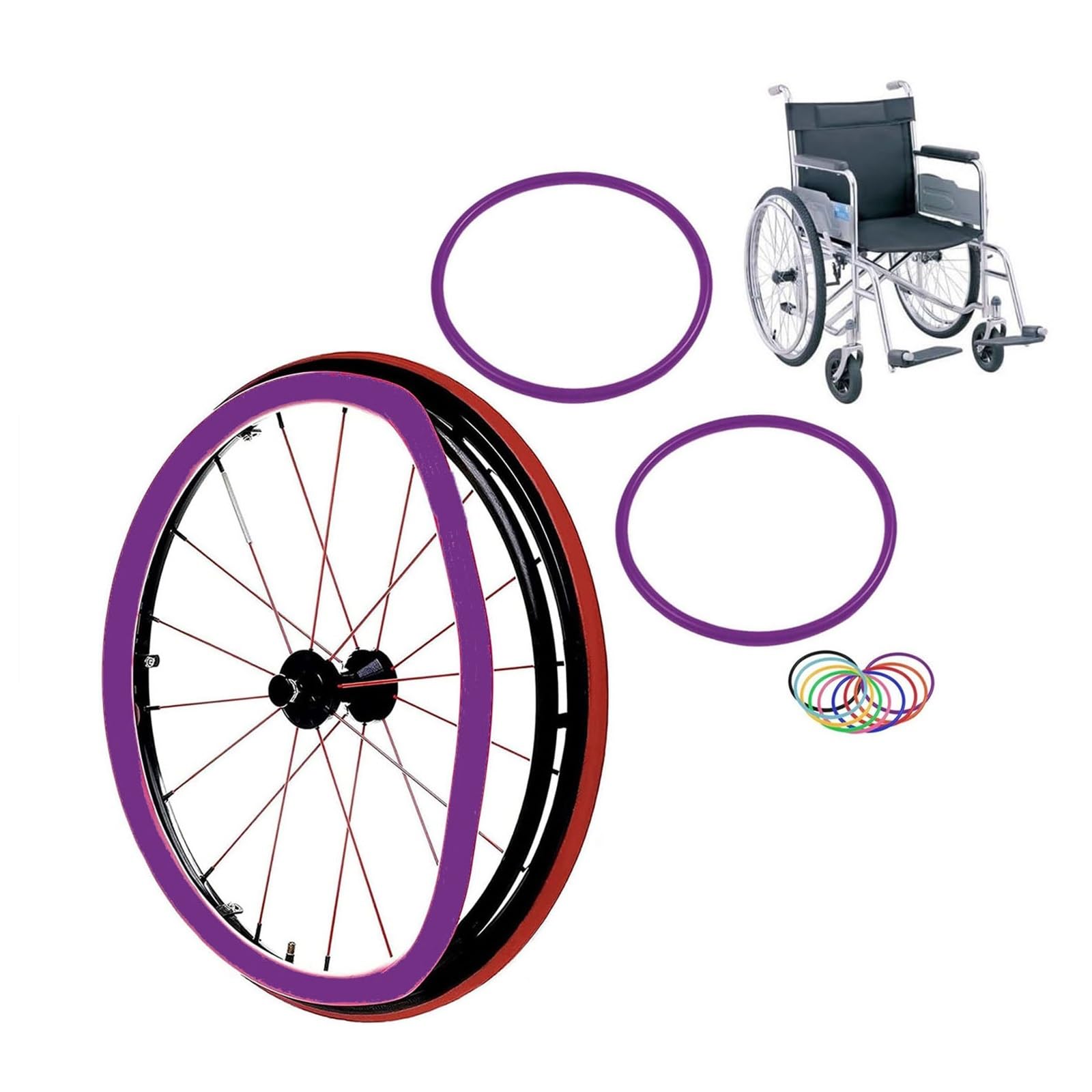 1 par de fundas para silla de ruedas, de silicona, para rueda trasera de 24/22/20 pulgadas, antideslizantes y resistentes al desgaste, para mejorar el agarre y la tracción (morado, 22 pulgadas)