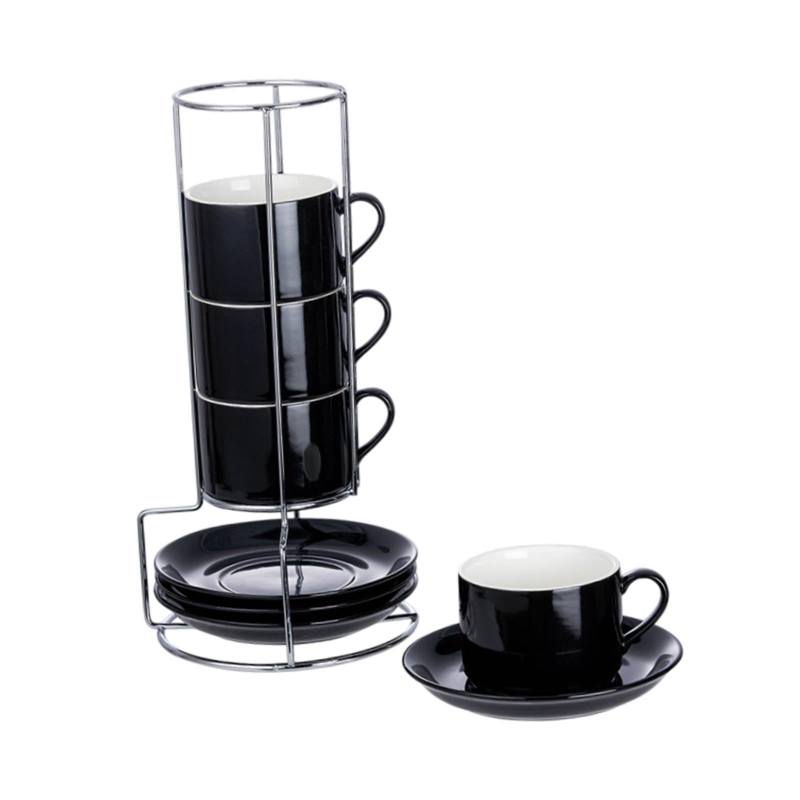 Tazas de Cerámica para Espresso con Platillos Y Soporte de Metal, Ahorran Espacio, Tazas de Espresso, Tazas de Café, Tazas de para Té Y, 5 onzas