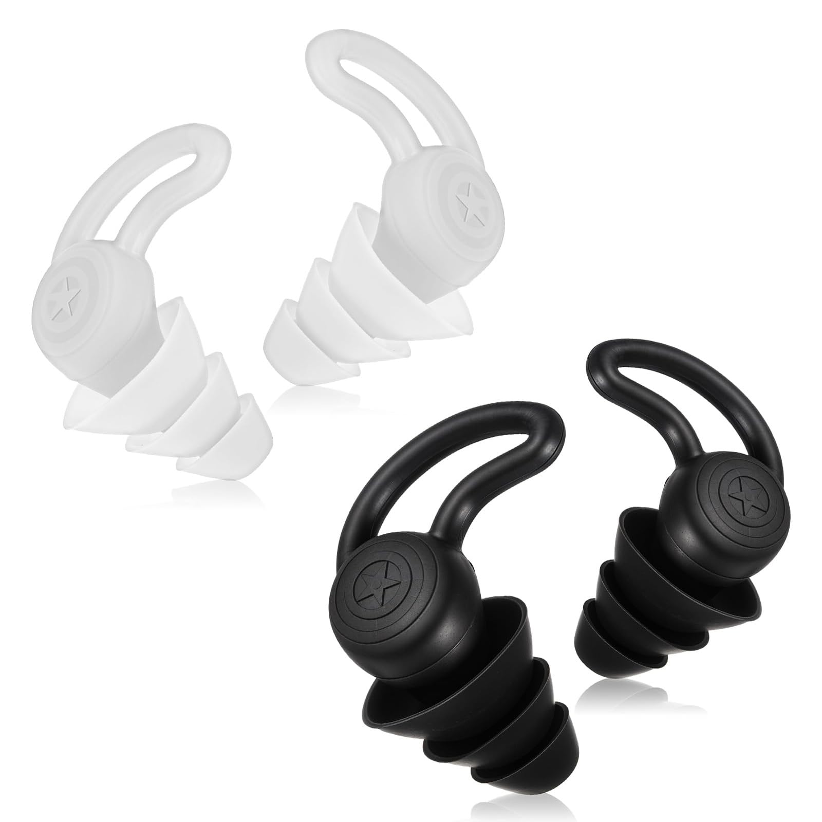 earplugs for noise cancelling, loop ear plugs for sleeping, ear plugs for swimming, three layer noise reduction design, two pairs included