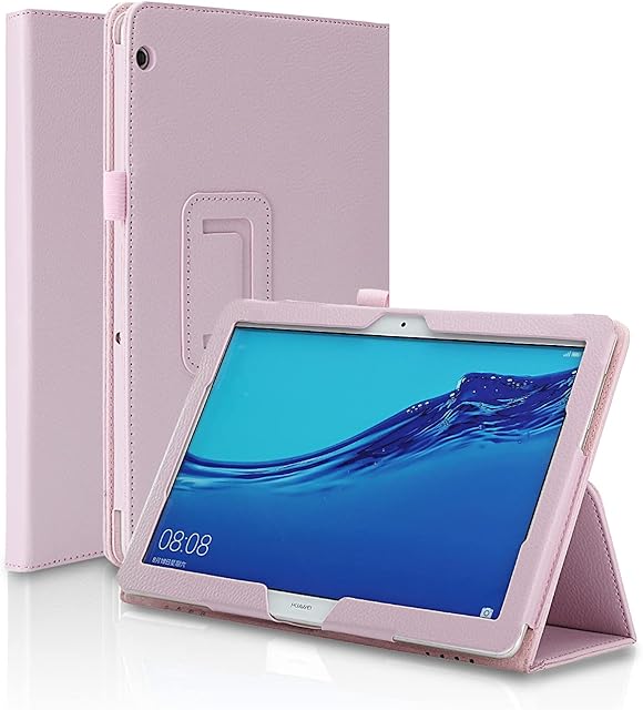 FANSONG for HUAWEI Mediapad T3 10 Case 9.6 inch Tablet Cover with Stand Bifold Series Litchi Stria Ultra Thin Magnetic Leather Smart Cover for Huawei Media Pad T3 10(Pink)