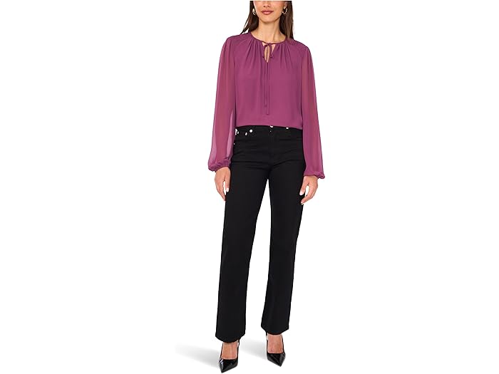 Long Sleeve Ruched Shoulder Tie Neck Blouse - Image 3
