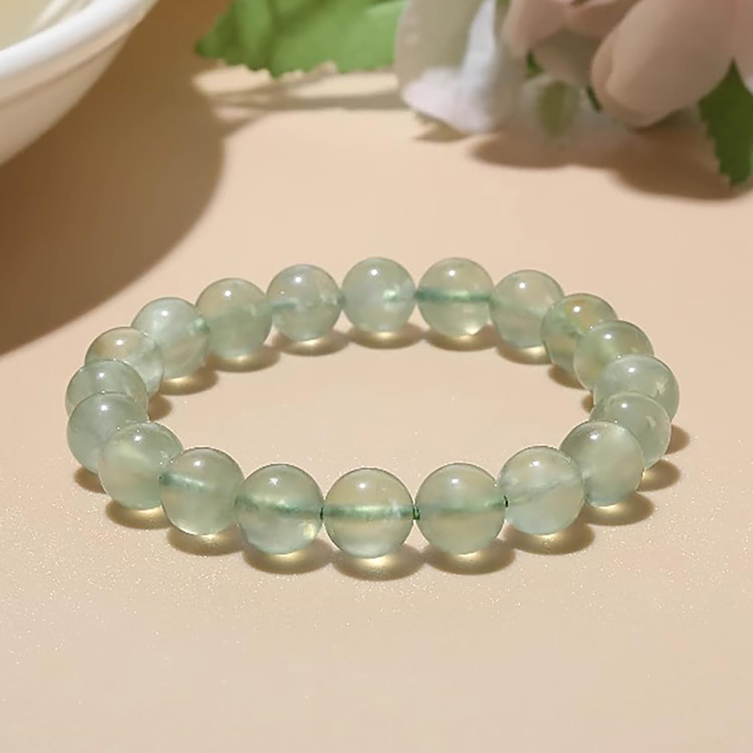 Pulsera redonda cuentas cristal, pulseras elásticas prehnita natural mujer