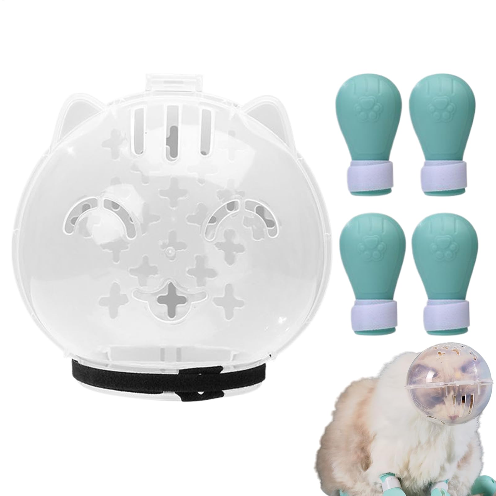 Bozal de Burbujas para Gato, Bola de Cabeza de Gato para Aseo con Botas, Accesorios antiarañazos para Mascotas, para baño, Lavado, Recorte, visitas veterinarias, Viajes