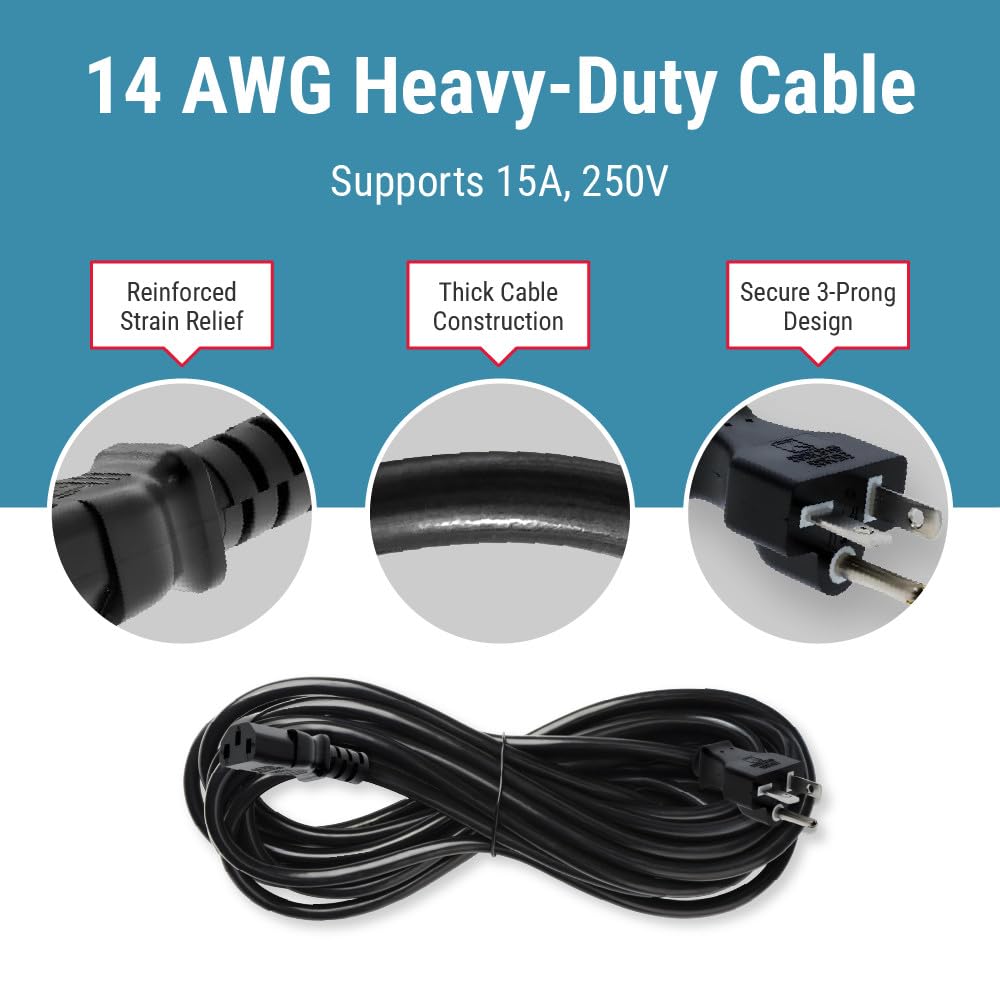 CablesAndKits - Cable de alimentación de CA resistente de 6 pies (1,8 m) - Cable de extensión macho a hembra para PC y equipos de red - Negro