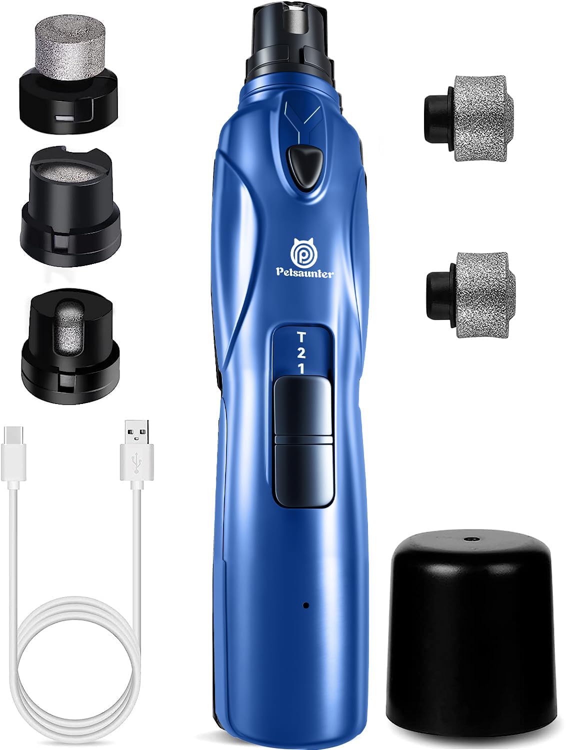 Dog Nail Grinder, 3 Grinding Heads, 2-Speed, LED Light, Touch-Switch, TypeC, Quiet, Low-Vibration, Dog Nail Trimmers for Large,Medium,Small Dogs & Cats with Hard/Thick Nails (U-Dark Blue)