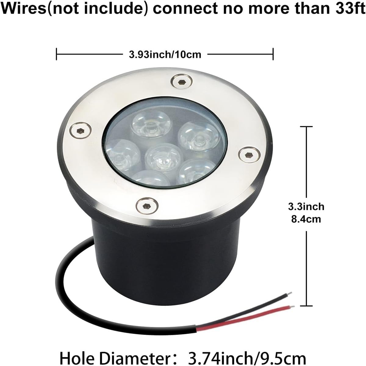 JESLED Landscape Lighting 6W LED Well Lights, 12V 24V Ground Lights 6000K Bright White, IP67 Waterproof Low Voltage Landscape Light Spotlight for Driveway Deck Patio Yard Garden Outdoor (6 Pack)