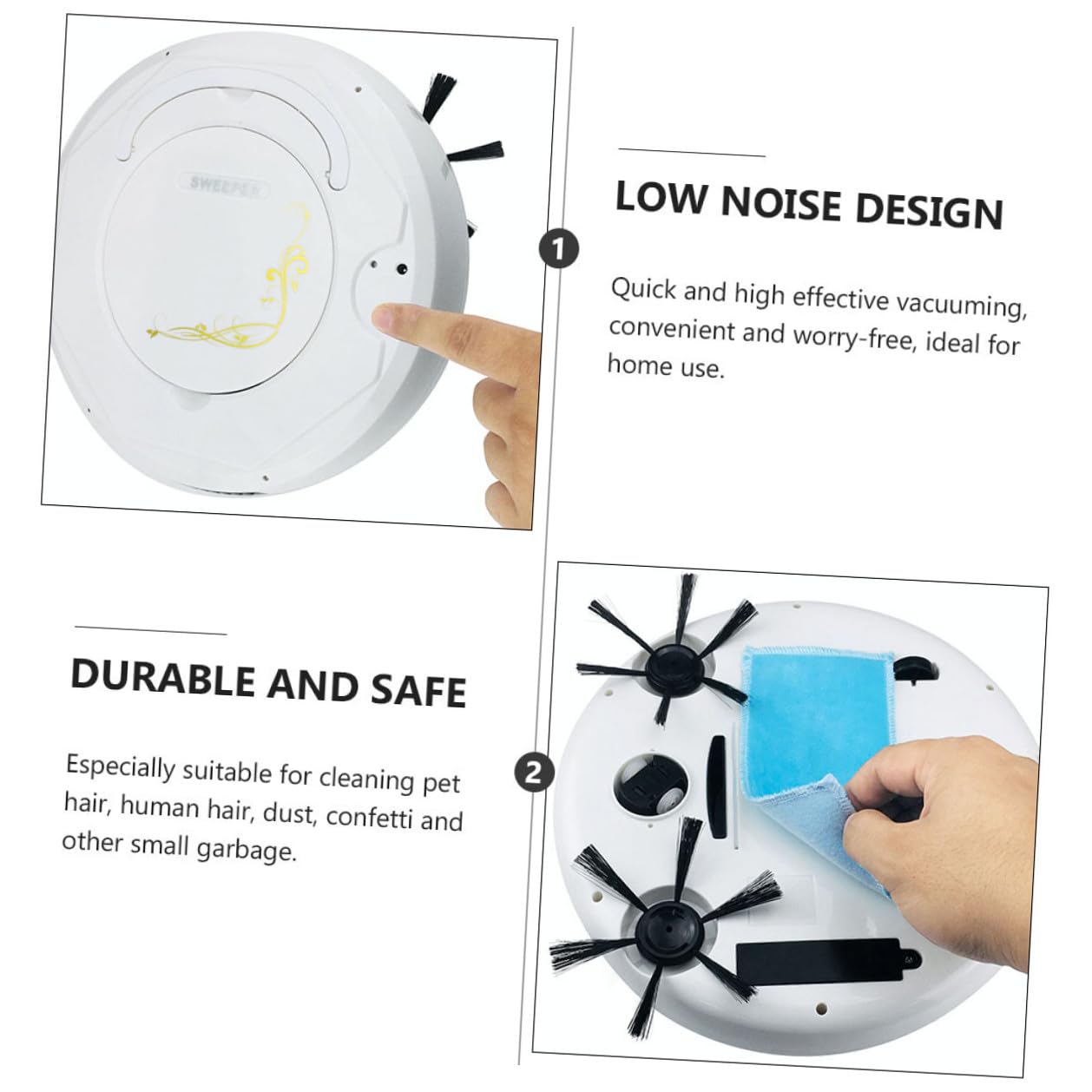 FUOYLOO Intelligenter Saugroboter mit Wischfunktion, USB Ladefunktion, Weiß | Kunststoffgehäuse, Starke Saugleistung, Leichtes Gerät, für Haushaltsreinigung im Innenbereich