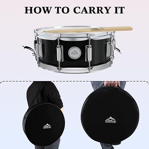 Miniatura 54 de EASTROCK Juego de batería de caja de 14 x 5.5 pulgadas para estudiantes principiantes con bolsa de concierto, baquetas, soporte, llaves de batería