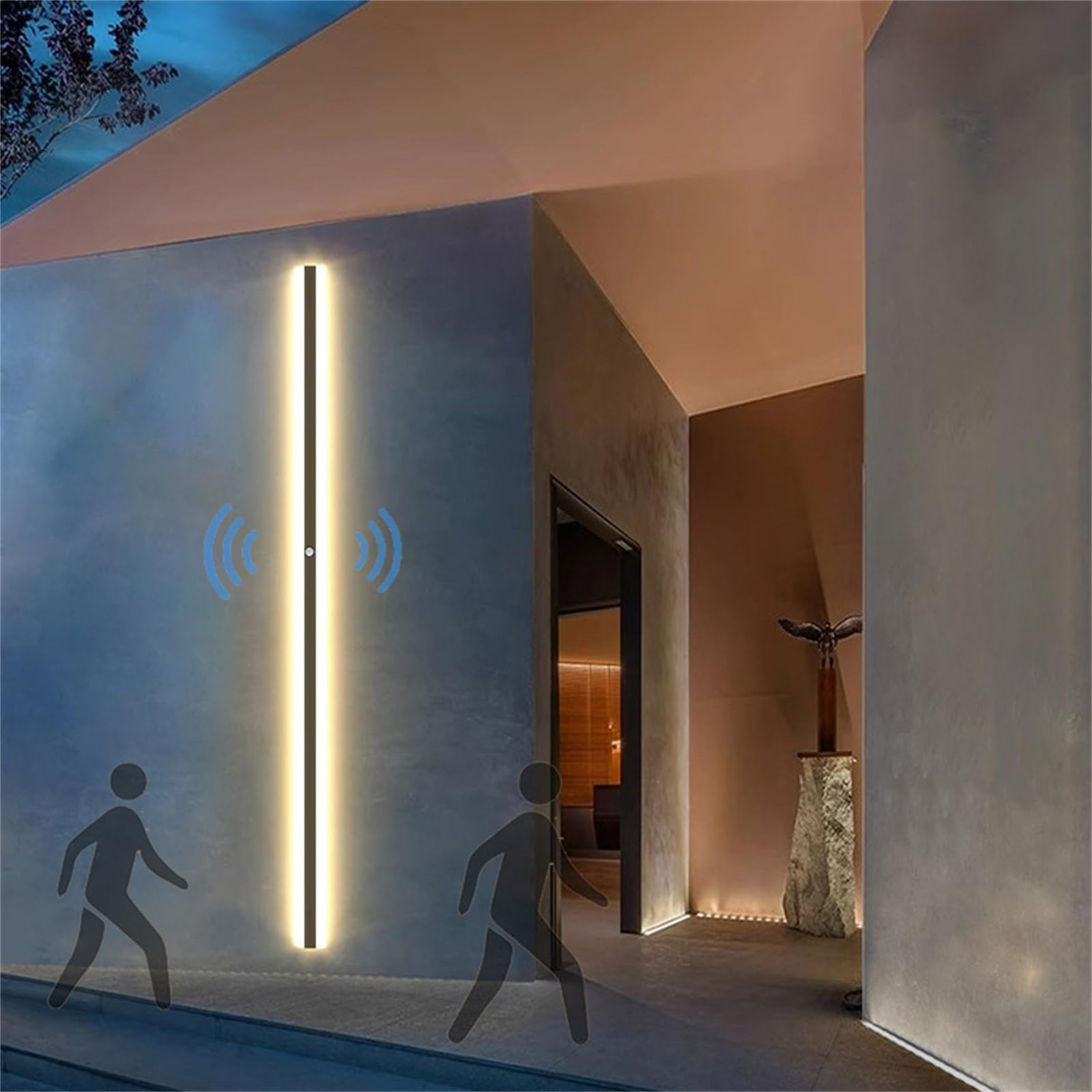 HELCEKOU Outdoor LED Wall Sconces with Motion Sensor - Waterproof IP65 Black Iron & Acrylic Long Strip Lighting for Gardens, Patios, Modern Living Rooms Shops (Natural Light, 180cm)