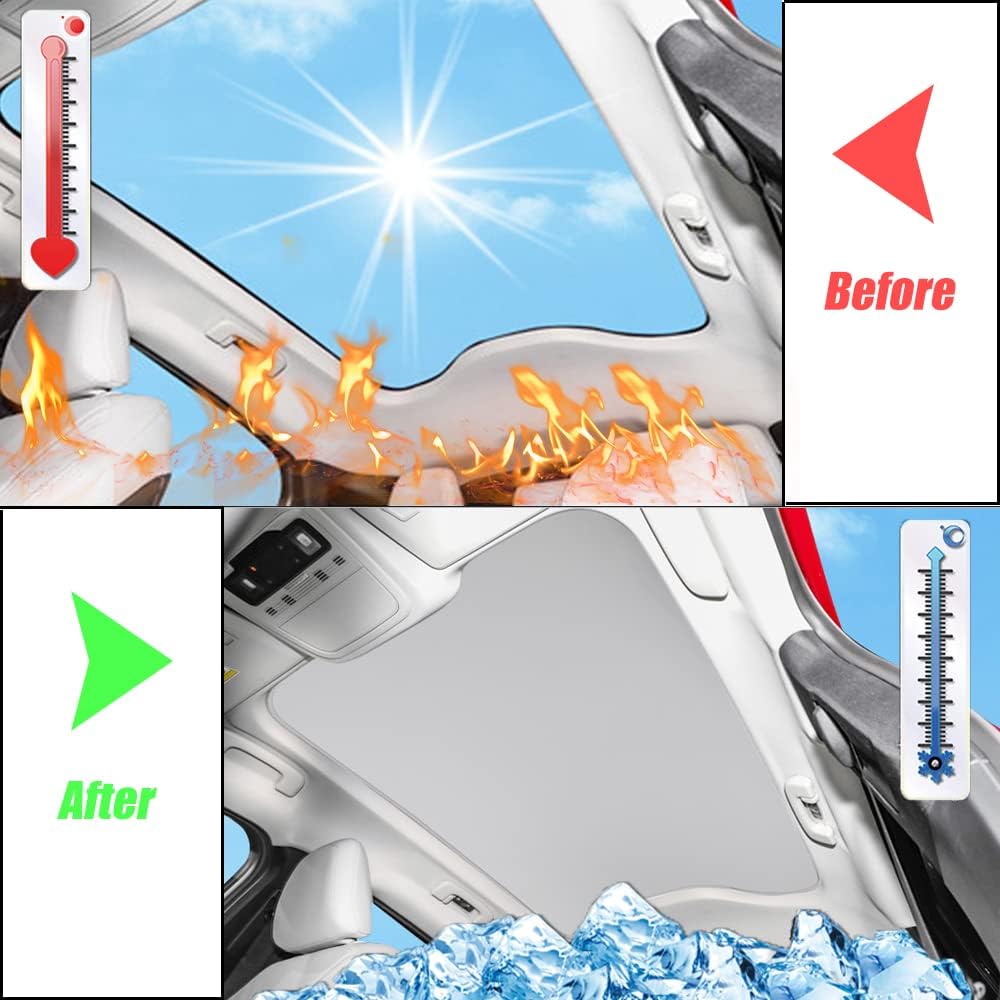Blazeray for Ford Mustang 2021 2022 2023 2024 2025 Mach E Sunshade, Mach-E Accessories,Foldable Glass Roof Sunshade with Sunroof Reflective Covers,Blocks 99% UV Rays and Keep Cool(White)