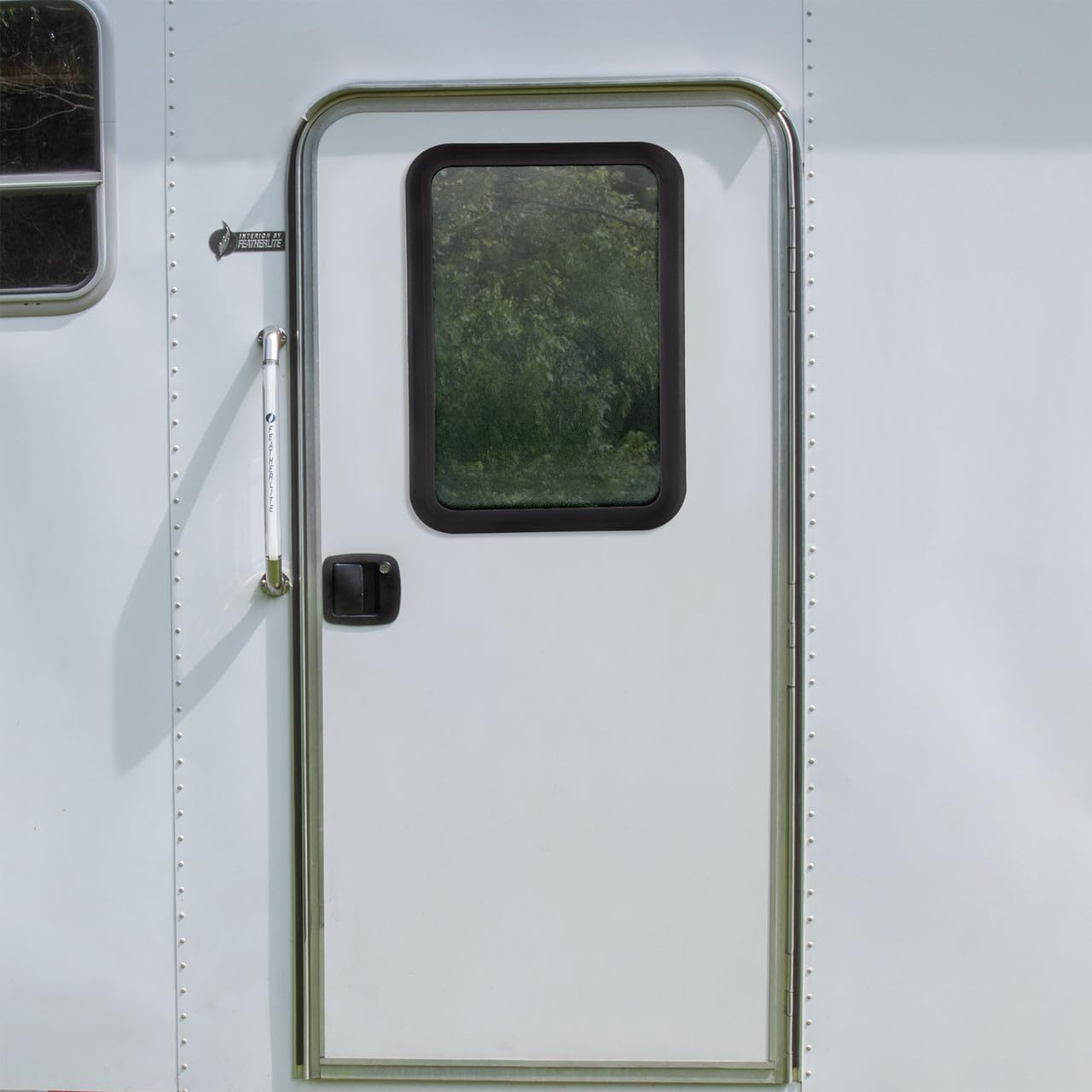 RecPro RV Entry Door Window Frame (No Glass) | 16" W x 25" H | Black | RV Entry Door Window | Radius Entrance Door Window |