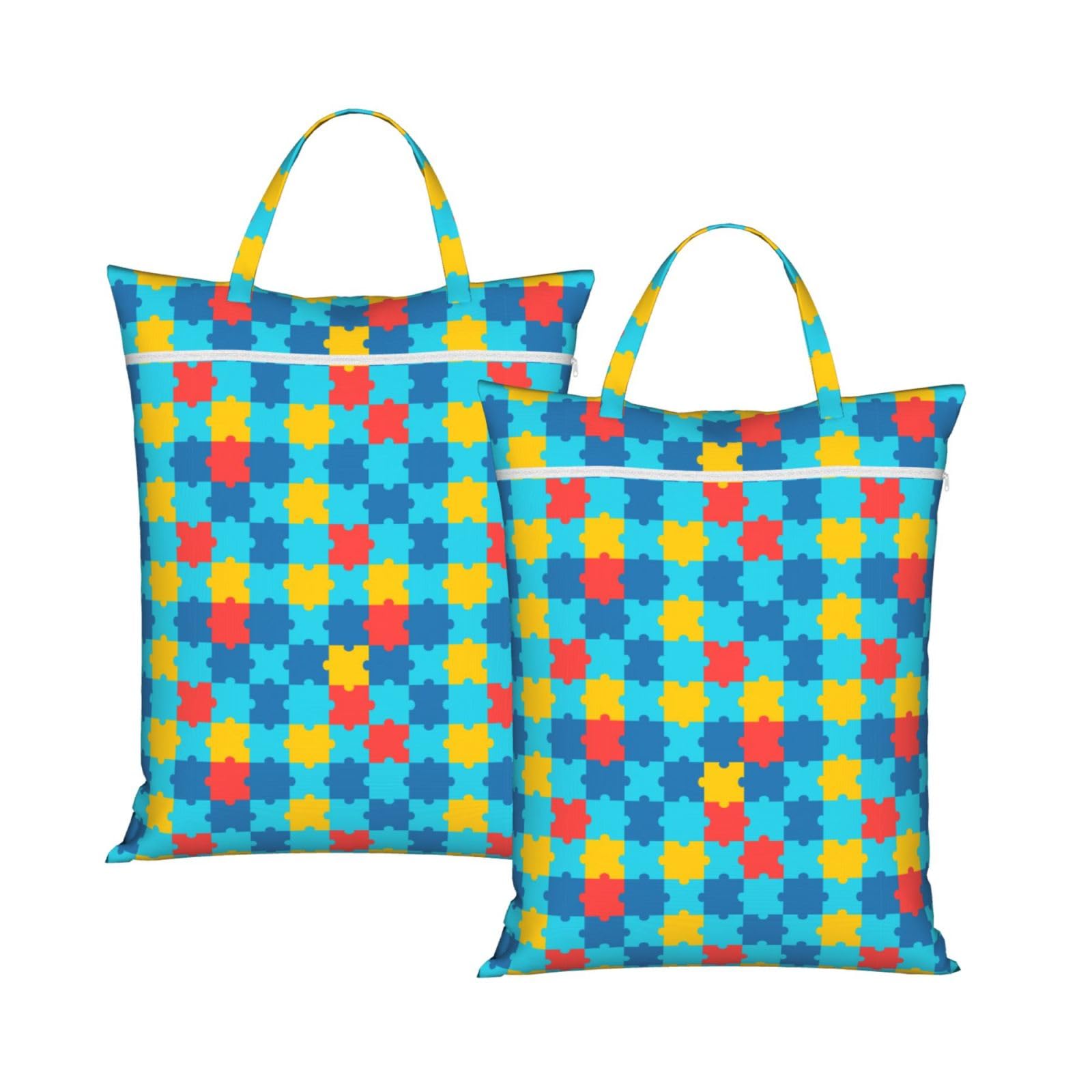 Cyanlit 2Pcs Autism Awareness Month 2 Pcs Large Travel Laundry Bags Waterproof Wet Dry Bag For Travel,Swimming