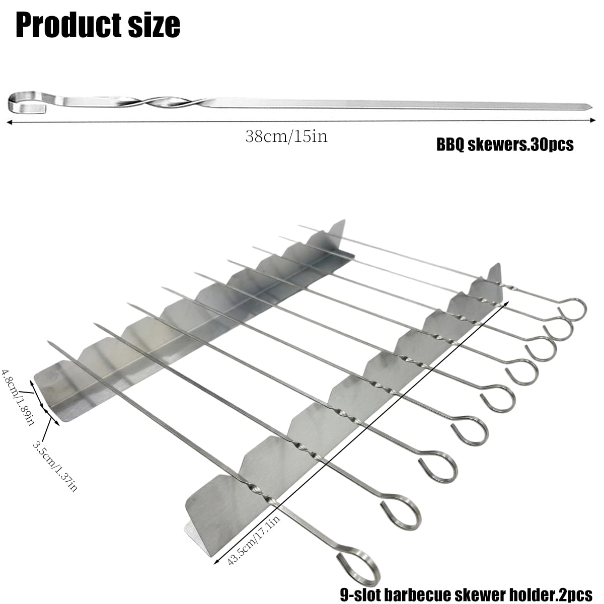 30pcs Spiedini per Barbecue,Spiedini Piatti,Lunghi 40cm Spiedini BBQ Riutilizzabile,Spiedini Acciaio Inox Per Barbecue,per Barbecue Grigliatura Carne Verdure Kabob (D-30pcs-40cm)