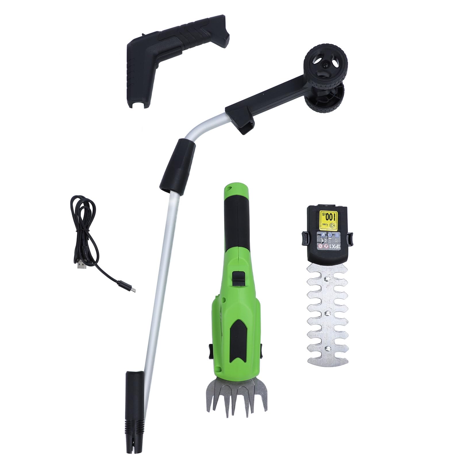Akku-Heckenschere, 4-in-1-Grasschere und Strauchschneider, Tragbare Elektrische Strauchgrasschere aus Legiertem Stahl mit Wiederaufladbarem Akku und USB-Kabel für Gartenrasen