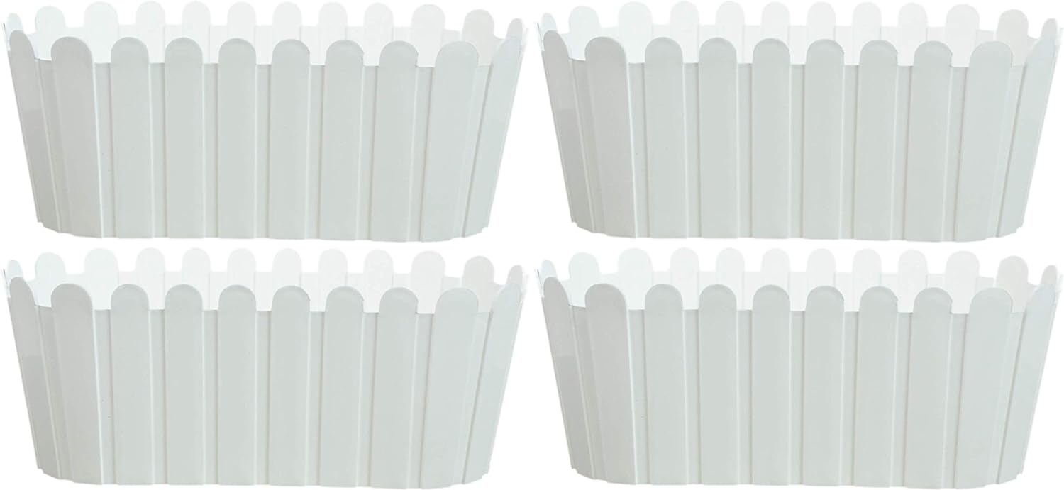 KHOJI Rectangular Fence Window Planter 14.5" (Set of 4) (White) | Durable UV Resistant pots | Garden and Window pots