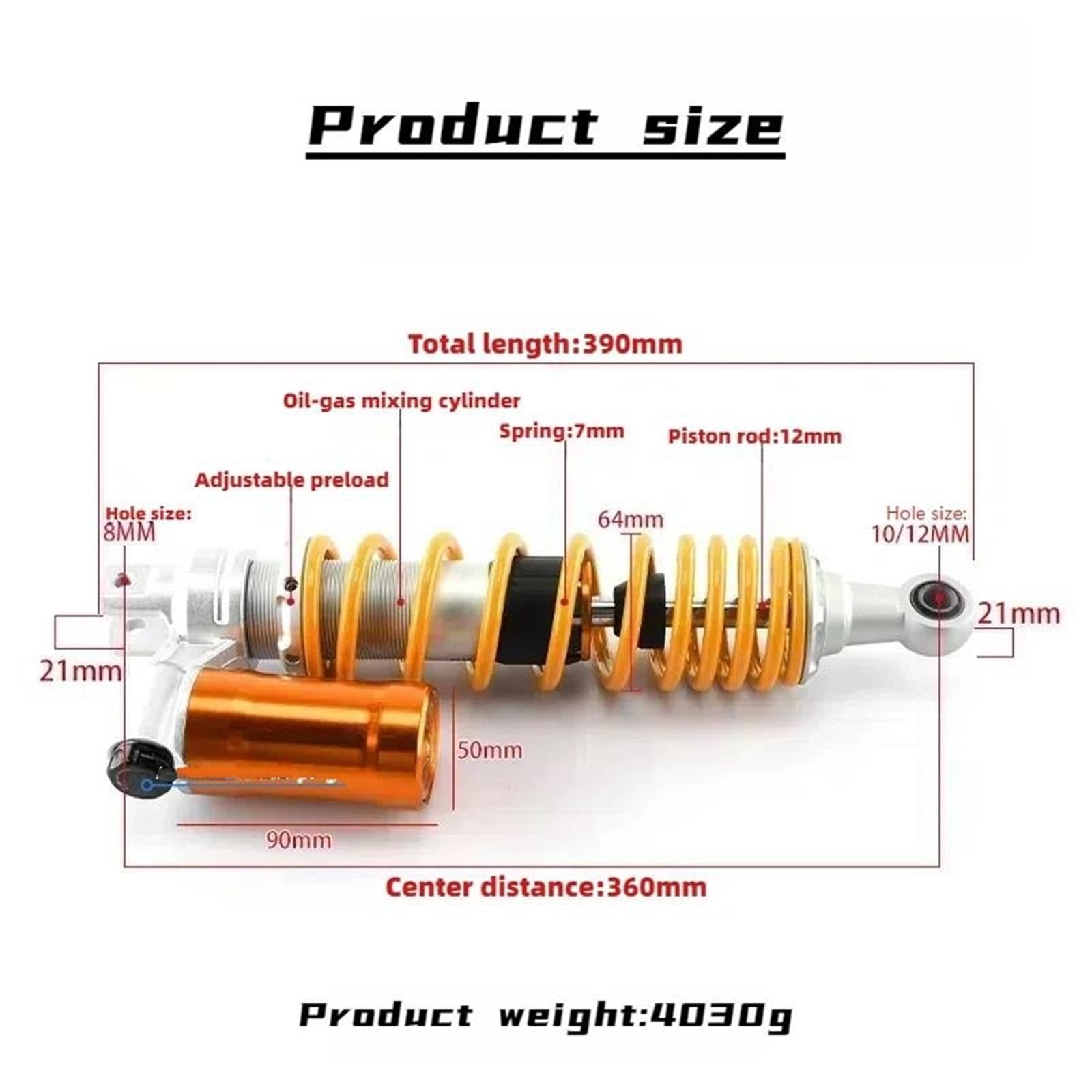 2 amortiguadores Traseros oleoneumáticos Ajustables invertidos para Motocicleta Kawasaki ATV (320 mm, 340 mm y 360 mm)