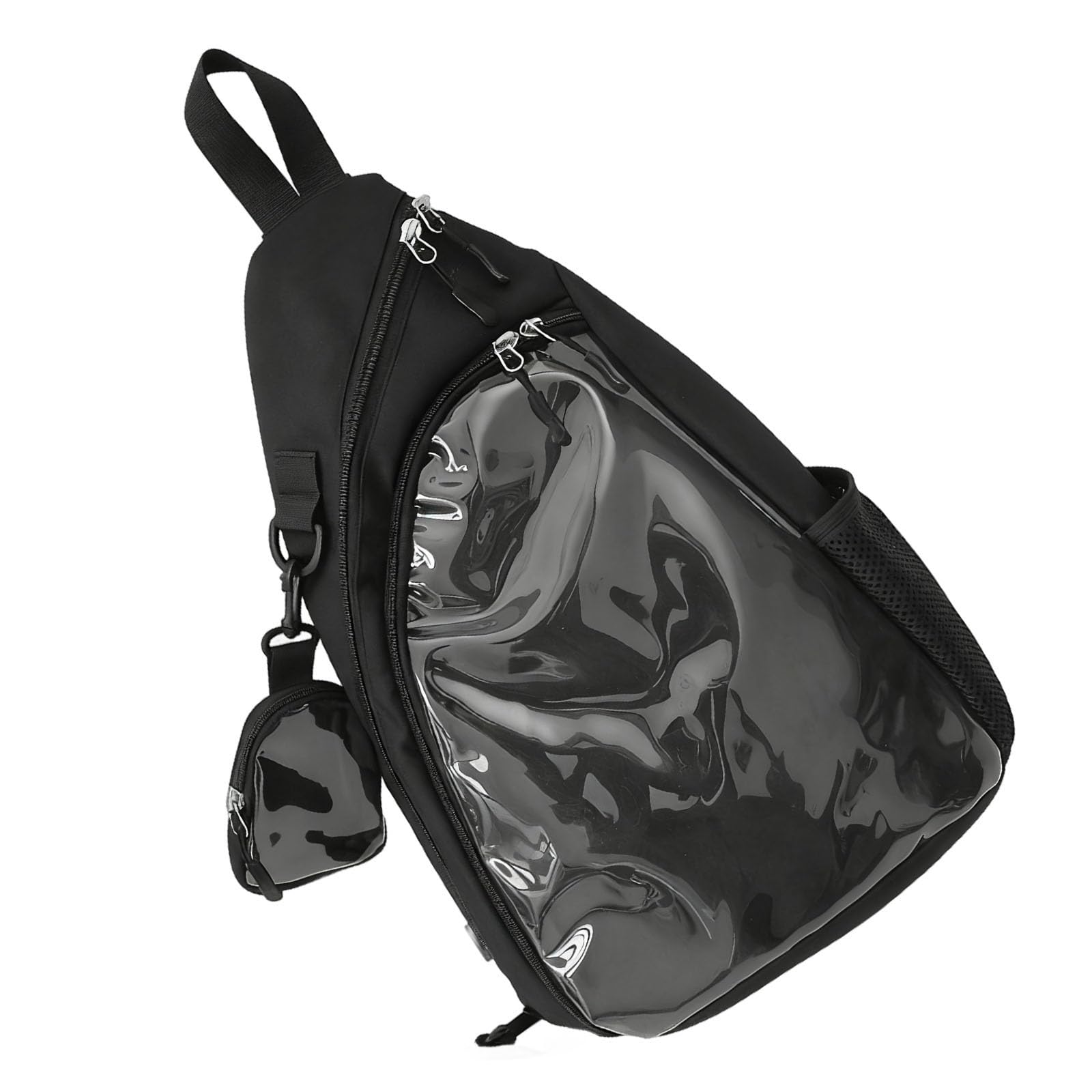 Generisch Bolso bandolera Kawaii negro con ventana de visión, bolsa grande Ita Bag para el pecho, bolso cruzado con monedero y múltiples compartimentos, 45 cm de alto, para uso diario y viaje escolar