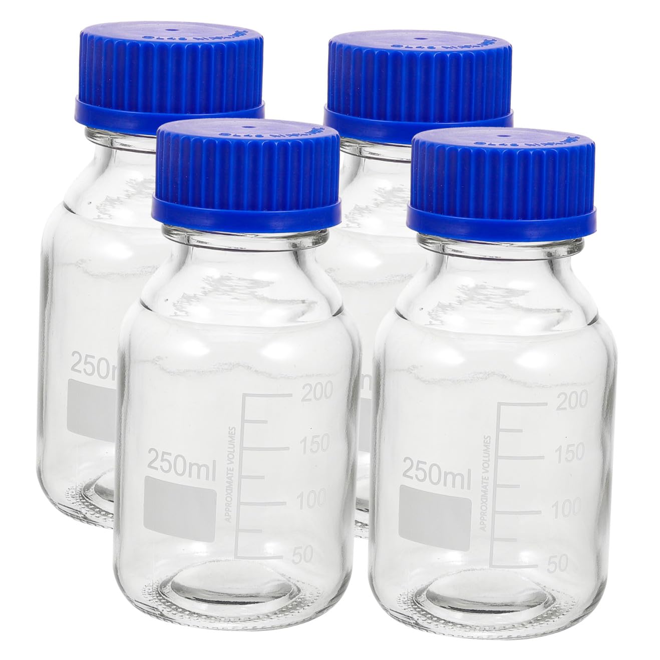 Hemobllo Set da 4 Bottiglie di Reagenti in Vetro Blu da 250Ml con Tappo a Vite, Resistenti Agli Urti e Multiuso per Laboratori e Fabbriche