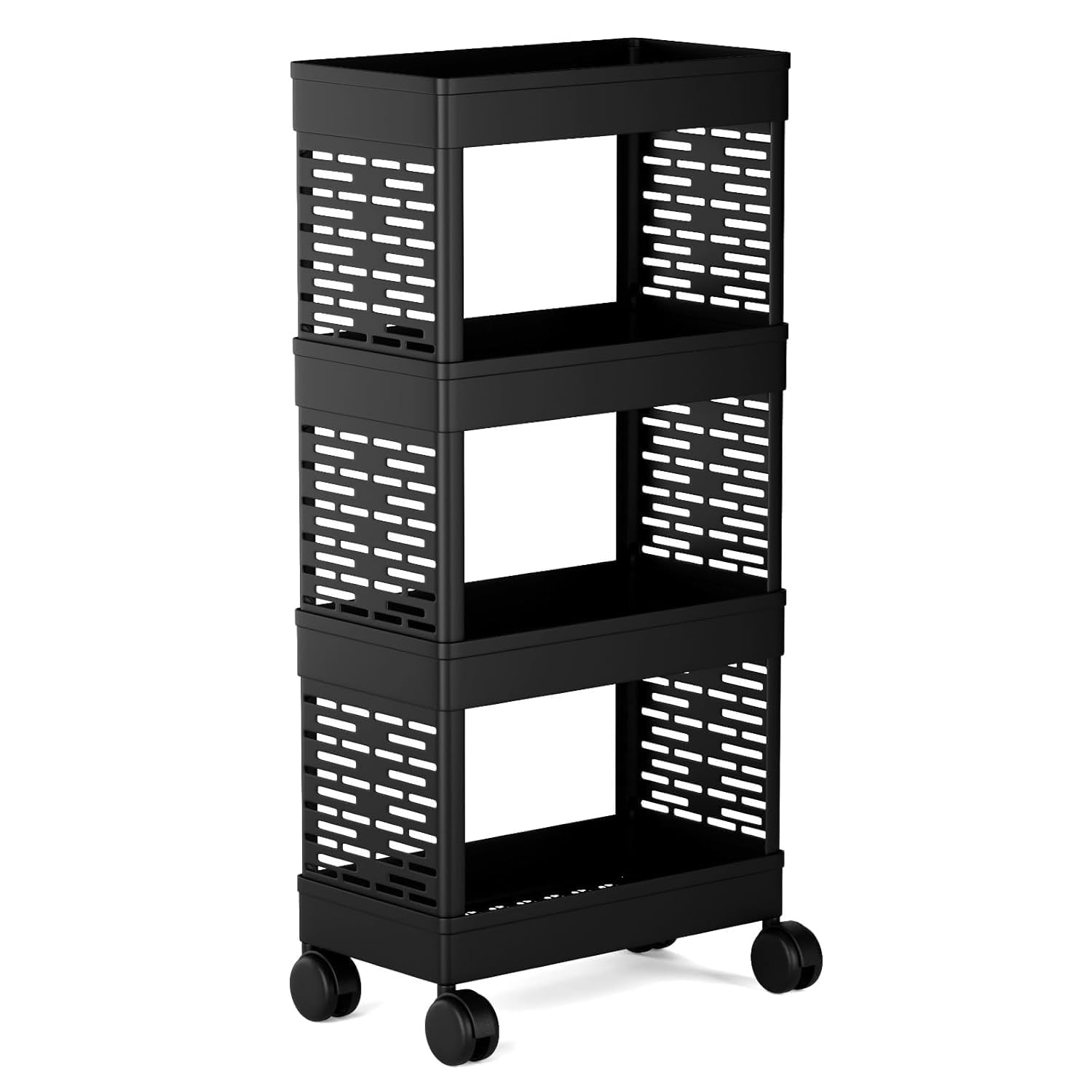 Black 4-Tier Rolling Storage Cart with Wheels, Portable Utility Organizer Trolley for Kitchen, Bathroom, Office, Salon (Kitchen Rack 4 TIRE) (Kitchen Rack 4 TIRE)