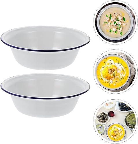 Miniatura 6 de Housoutil Cuenca esmaltada de 2 uds. Cuenco de mezcla de cocina para baño, platos de lavabo, ensalada de frutas, fideos, cuenco de almacenamiento