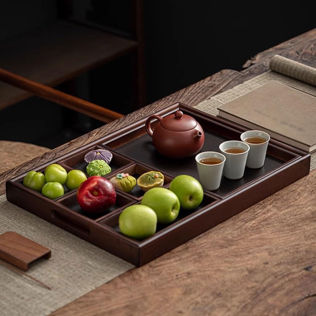 Breakfast Tray Refreshment Tray Rectangular Tray Divided Into Nut Snacks Snack Storage Tray Home Cafe Service Tray Coffee Table Tray,B