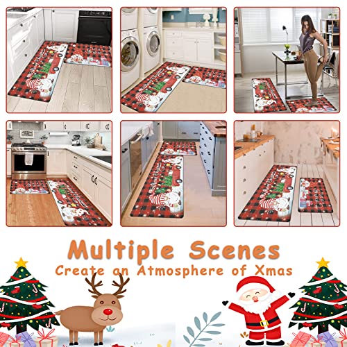 Hebe Christmas Kitchen Rugs Set Of 2 Non Slip Cushioned Anti Fatigue Kitchen Floor Mat With Runner Waterproof Red Buffalo Plaid Floor Carpet Farmhouse Kitchen Mats For Holiday Winter Decoration #TOP3