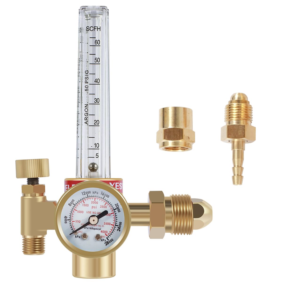 HTP Argon CO2 Mig Tig Flow Meter 0-4000 PSI Precise Gas Welding Regulator 10-60CFH Adjustable Argon Gas Regulator Gauge Welding Weld for Argon Helium Nitrogen