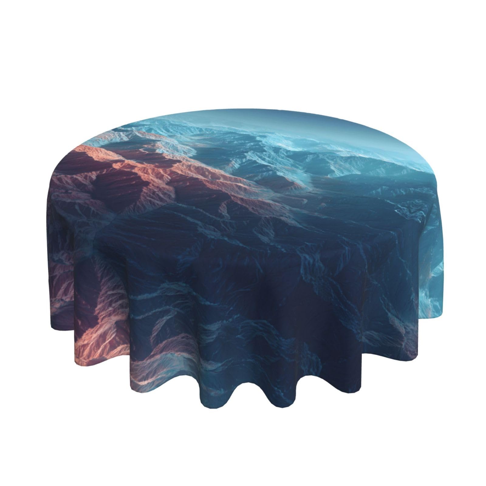 ESNAIUVCD mountain ranges print Round Tablecloth Waterproof Washable Wipeable Resistant Polyester Circular Table Cover for Dining Room Kitchen Indoor Outside 60"
