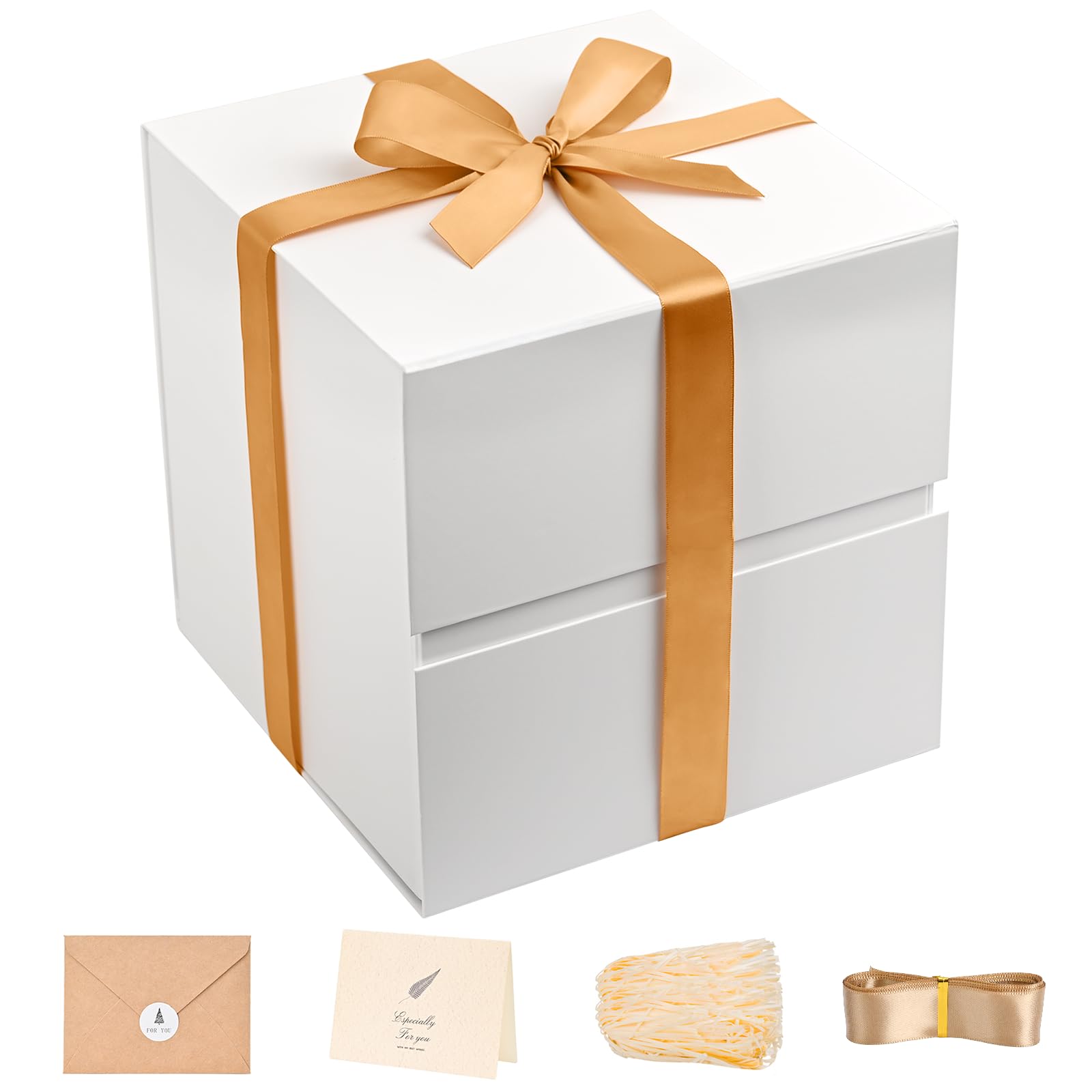 LIFELUM White Gift Box for Wedding with Magnetic Lid, 10.2"x10.2"x10.2"