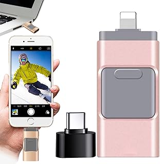 4 in 1 High Speed USB Multi Drive Flash Drive, 4 in 1 Drive Photo Stick Omni, High Speed USB Flash Drive, Phone Flash Drive for iPhone & Photo Stick for Android Phones (Pink,128GB)