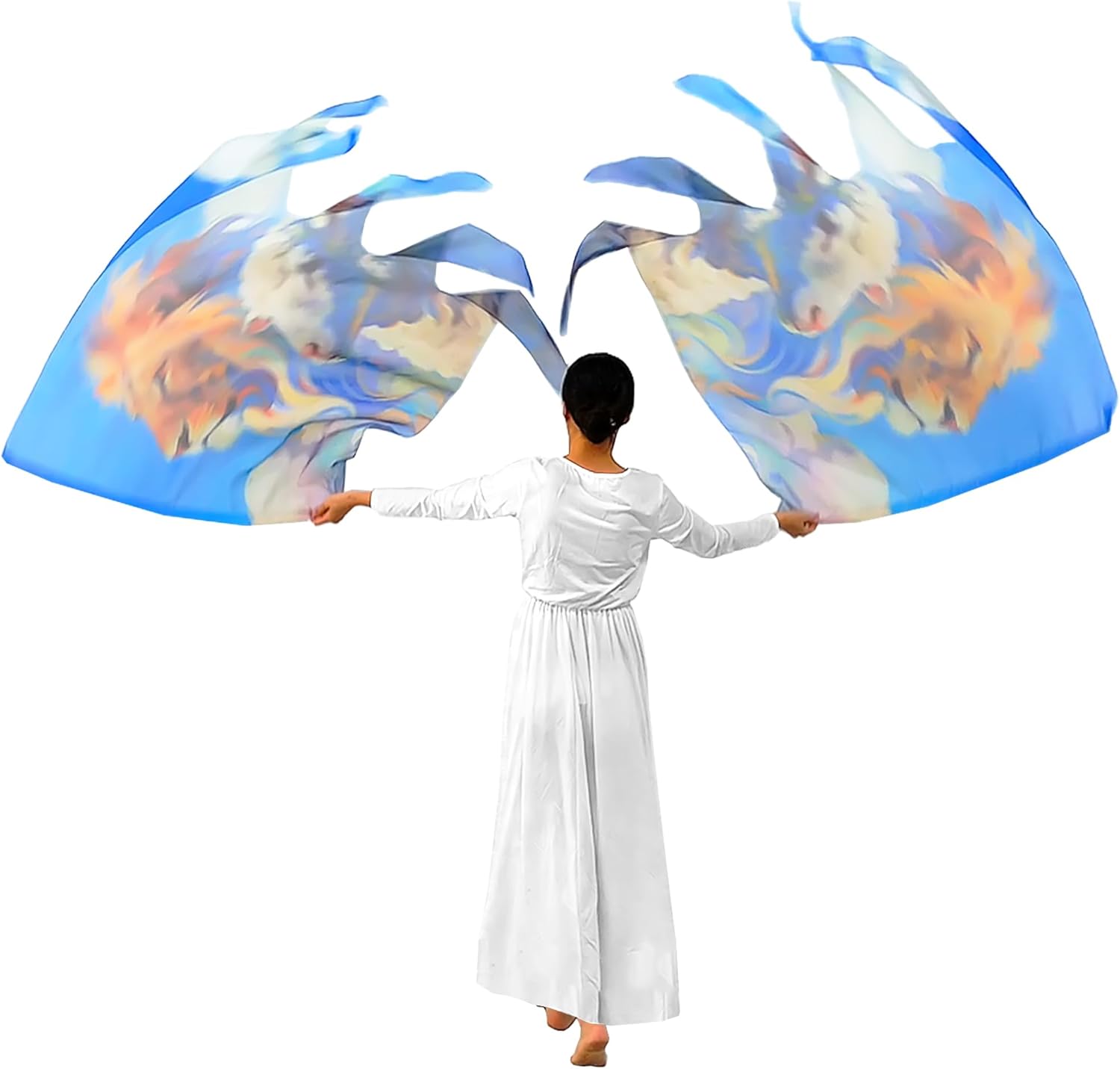 Wuchieal Set of 1 pair 55 Inch Worship Flags with Flex rods, Praise Church Angle wings Flag, Colorful Praise Dance Flags for Worship Dance Ministry SY#