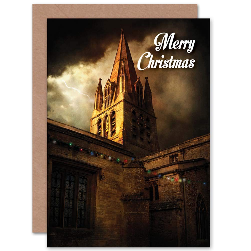 Wee Blue Coo CARD GREETING CHRISTMAS XMAS CHURCH STEEPLE LIGHTNING