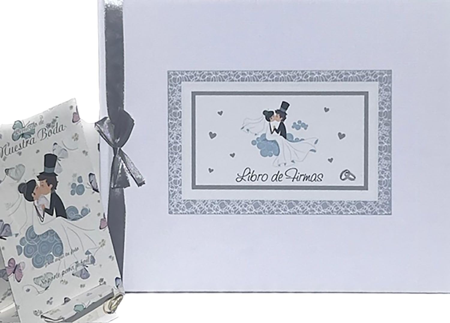 Pack libro de firmas boda parejita, más porta móviles para poner la foto de los contrayentes, libro para dedicatorias de los invitados, se puede utilizar como álbum de fotos ..