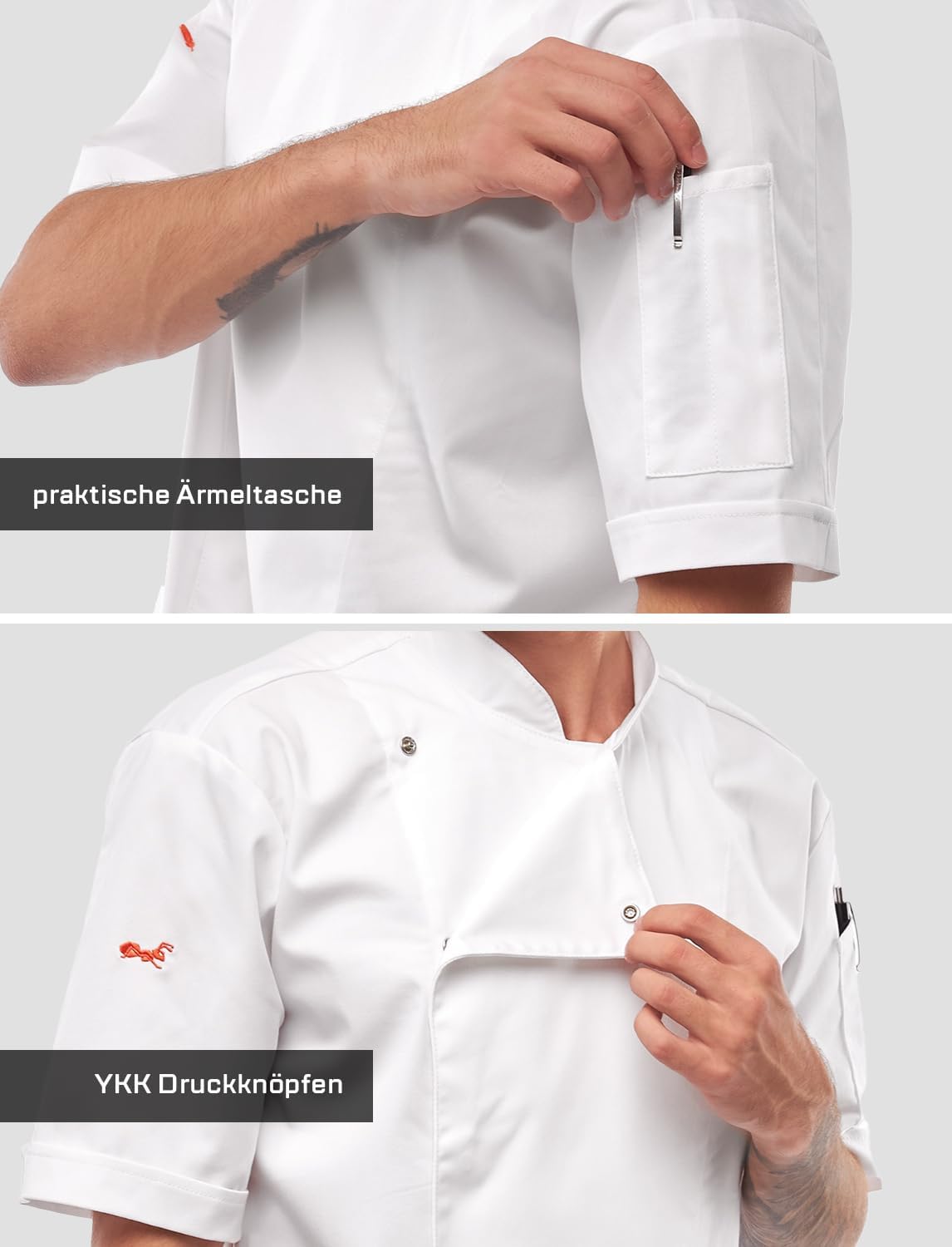 Chef Coat Jacket Men Short Sleeve easyClean Slim Fit Sleeve Pocket Kitchen Service Uniform Workwear