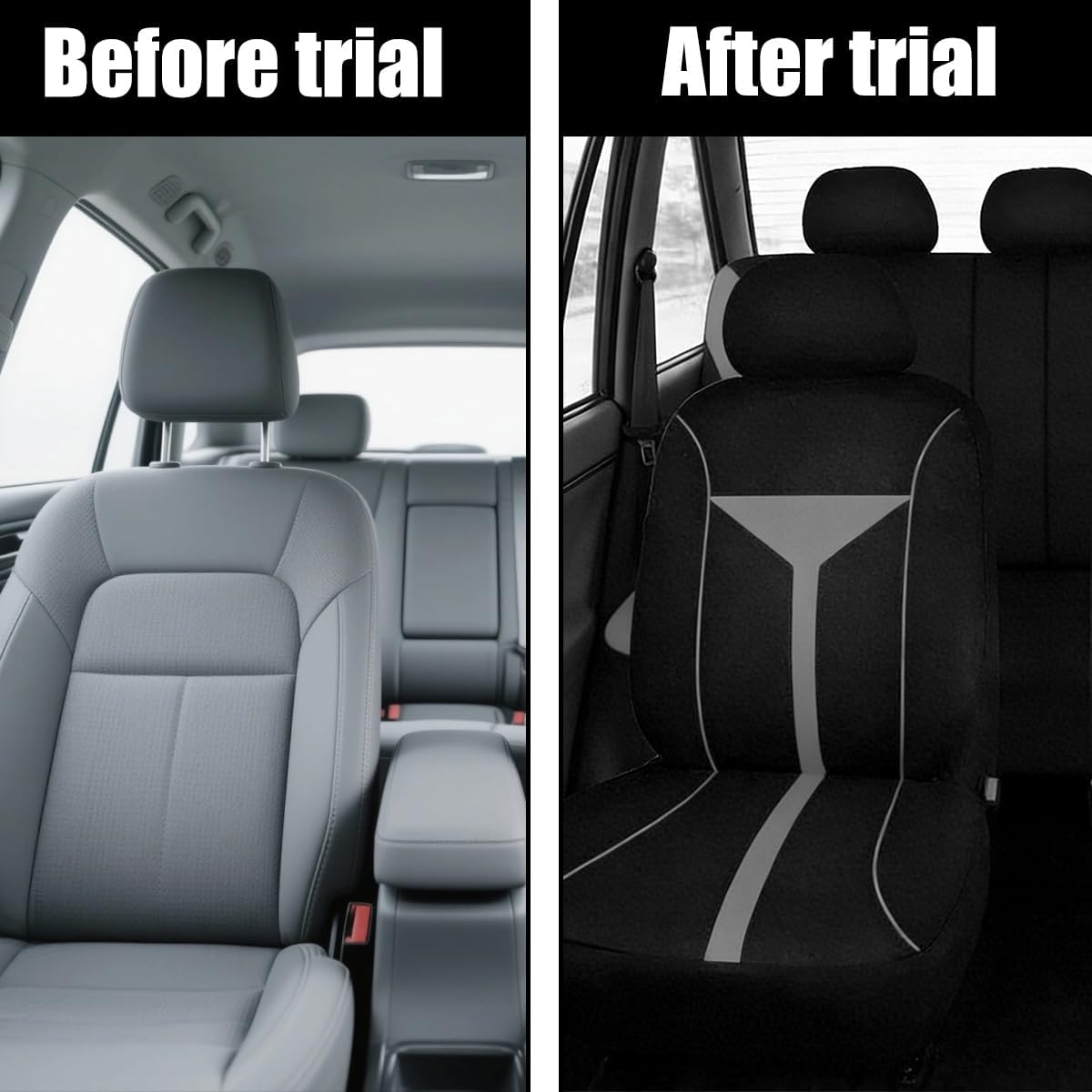 Osilly Car Seat Cover Full Set, Soft Breathable Sporty Vehicle Interior Seat Protector, Comfortable Automotive Front and Rear Split Bench Cover, Universal Fit (Gray/Black)